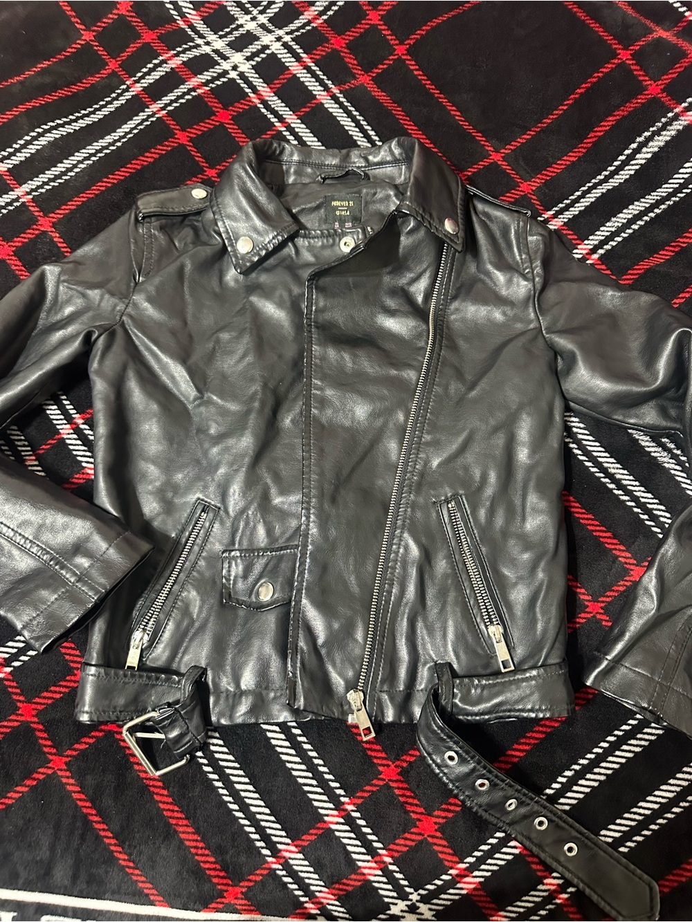 Forever 21 Black Faux Leather Moto Jacket with Belt